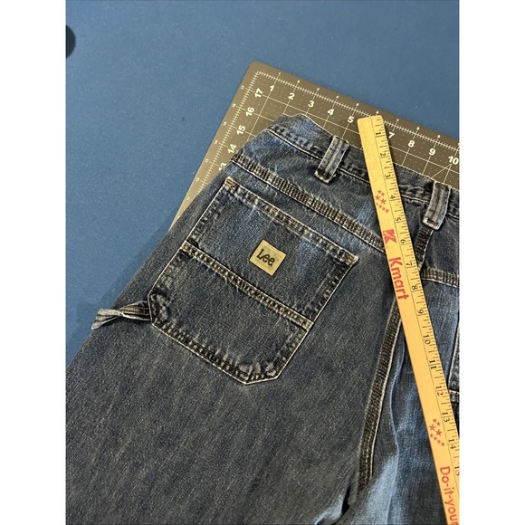 VTG Lee Dungarees Carpenter Jeans Mens 38x32 Blue Fade Distress Wide-Leg Y2K - Picture 1 of 11